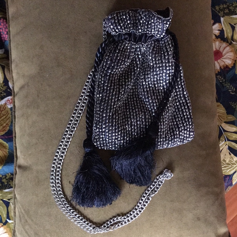 Elegant Black and Silver Beaded Bag
